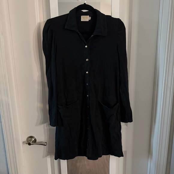 NATION LTD Black Button Front Shirt Dress Tunic Long Sleeve Pockets Size S - Picture 2 of 6